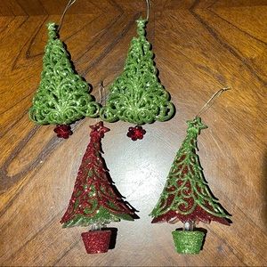 Christmas Tree Red Green Glitter Tree Ornaments